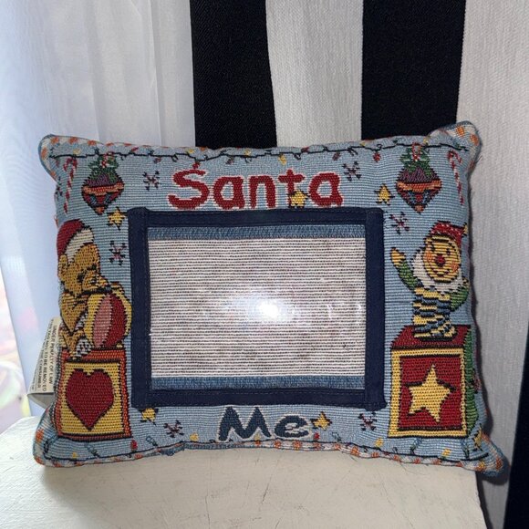 VTG Merry Christmas Tapestry Santa Claus Pillow Santa and ME with Photo Slot - Picture 1 of 9